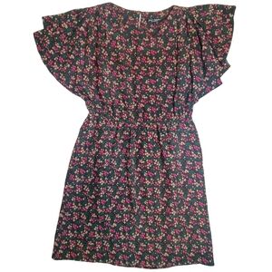 Vintage Betsey Johnson 40s Style Floral Silk Flutter Sleeve Dress Vintage Size 6